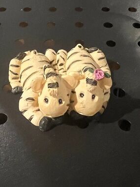 Handmade Ceramic Animal Couple Figurine with Pink Rose